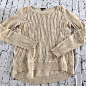 Theory 100% Cashmere Sweater Textured High Low Size S Tan Cream Relaxed Read